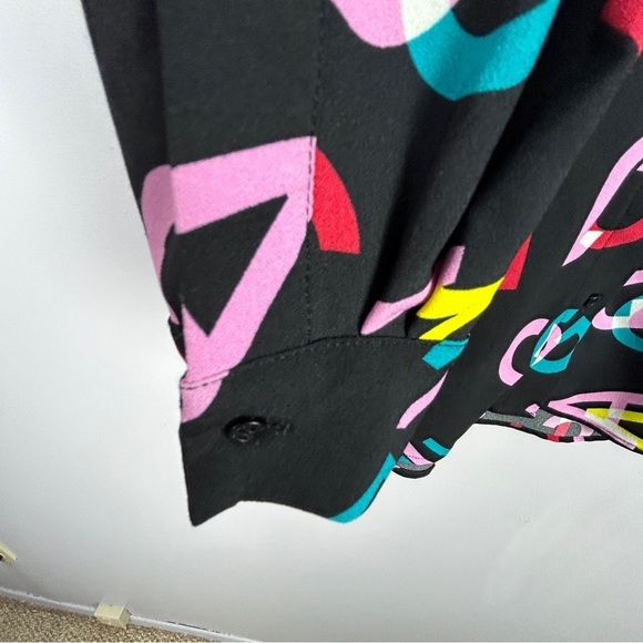 Armani Exchange Patterned Long Sleeve Button Down Blouse Medium Black - Picture 10 of 14